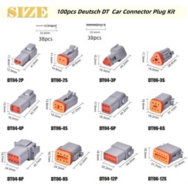 MTJNYZA 100pcs Deutsch DT Male/Female Electrical Car ​Connector Plug Kit (2,3,4,6,8,12-Way/Pin) Car Waterproof Male connector & Wiring harness male and female pair plug-in combination box.