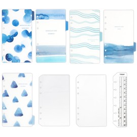 TSUKURIRO B6 Bible Size, Plastic Index, 6 Holes, Personal Notebook, Accessories, Set of 4, Bookmark Ruler, Clear, Business Cards, Pockets, Horizontal 5 Mounts, (Blue)