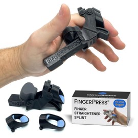 FingerPress Finger Straightener | PIP Extension Orthosis/Splint For Bent Fingers, PIP Flexion Contractures | Adjustable Joint Stretcher Device | Made in USA | Black/Large