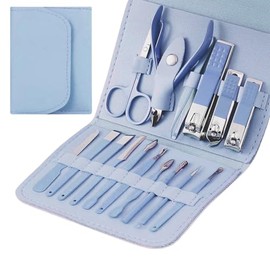 Manicure Set Nail Clippers Pedicure Kit - 16 in 1 Stainless Steel Manicure Set, Portable Nail Scissors Grooming Kit, Perfect for Travel, Ideal Gift for Man & Women (Blue)