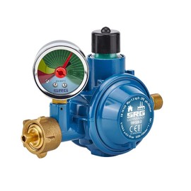 Rotarex (2-stage low pressure regulator 50 mbar for LPG grill and heating with pressure gauge for residual gas display and leakage control