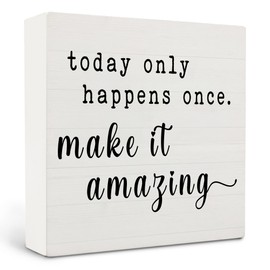 Qvapt Inspirational Wooden Box Sign, Motivational Desk Decor, Rustic Farmhouse Decor, Positive Wood Box Sign Plaque For Office Home Shelf Decor, 5x5 Inches