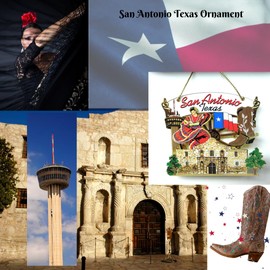 San Antonio Christmas ORNAMENT Texas City State Souvenir Gift The Alamo Texas State Flag