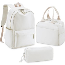 Cunno 3 Pcs School Backpack for Teen Girls Bookbags Lightweight Kids Set with Lunch Box and Pencil Case College Bookbag Laptop Backpack Casual Daypacks for Girls Teen(Cream White)