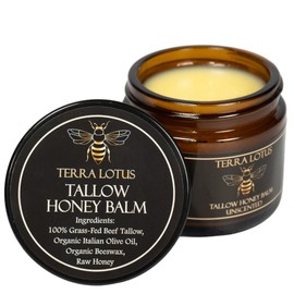 Terra Lotus - Organic Grass-Fed Beef Tallow Balm with Raw Honey - Moisturizing Cream for Soft, Smooth Skin - Handmade All-Natural Moisturizer (2 Oz, Unscented)