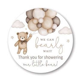 2" Round Boho Bear Balloons Baby Shower Thank You Favor Stickers - Set of 40 (Gender Neutral)