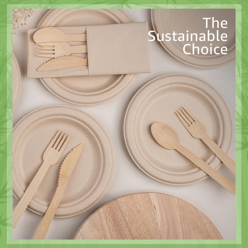 Ibambo Bamboo Disposable Paper Plates - Compostable Plate, PFAS Free