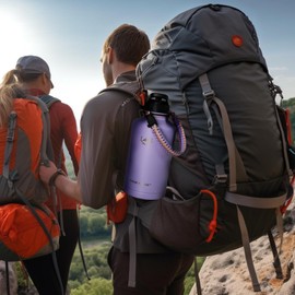 NATURE PIONEOR Insulated Water Bottles with Paracord Handle - 64 oz Vacuum Sports Wide Mouth Water Bottle with 3 Lids, Leak Proof Stainless Steel Keeps Hot and Cold