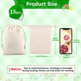 ihaspoko Pack of 15 Cotton Bags - 15 x 20 cm Cotton Small Bags with Drawstring