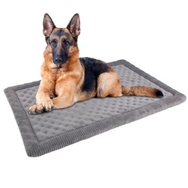 PAGGED XL Gray Dog Crate Pad 42x28 inch Memory Foam Large Dog Kennel Bed Soft Flannel Washable Anti Slip Puppy Sleeping Mat,Grey