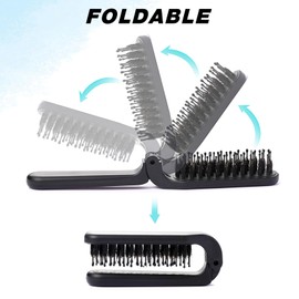 Travel Hair Brush, 2 Pieces Mini Hair Brush, Wild Boar Bristles, Hair Brush, Portable Pocket Hair Brush, Folding Hair Brush for Thick, Thin Hair, Curly Hair, Beard Comb for Men