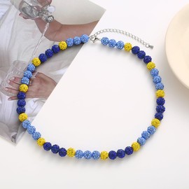 COGU Baseball Ice Necklace - Baseball Beaded Necklace - Bling Baseball Necklace - Athlete Inspired Rhinestone Necklace Accessories Gift for Boys Men Baseball Lovers (Ice blue/Blue/Yellow)