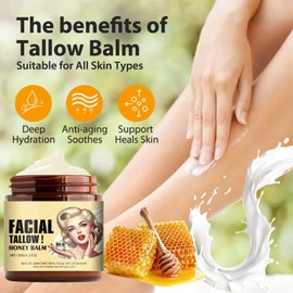 MrCuvaryas Beef Tallow For Skin, Tallow Face Moisturizer, Natural TallOW And Honey Balm, Whipped BeeF TaLLOW For Skin, Tallow Balm Beef TaLLOW For Face & body, All Types Use, 4.23 Oz