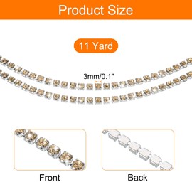 sourcing map 11 Yard Crystal Rhinestone Close Chain Trim, Crystal Rhinestone Diamond Strips for DIY, Rhinestone Bling Sewing Embellishments, Yellow Rhinestone with Silver Base