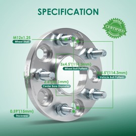 MOCA 4PCS 15mm Wheel Spacers 5x114.3 to 5x114.3mm Bolt Pattern 66.1mm Hub Bore fit 1984-2022 for Nissan Sentra/Rogue/Rogue/Altima/Maxima/Quest, 1991-2022 for Infiniti Q50/Q60/G20/G37/J30/Q70L/QX60