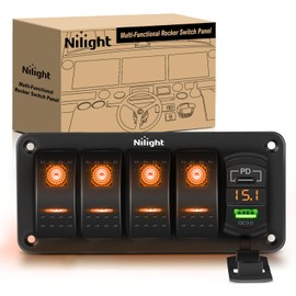 Nilight 4 Gang Rocker Switch Panel with PD Type C and USB Charger Voltmeter 12V SPST ON Off Toggle Switches with Orange Backlit Waterproof Aluminum for Boats Cars RVs Trucks