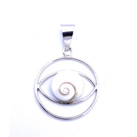 Shell Jewellery (Pendant) Shell Spinning Snail Operculum Shiva Eye Pendant 925 Sterling Silver Model Number 1140, Shell