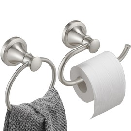 Hoimpro Brushed Nickel 2-Piece Bathroom Bath Set, Wall Mounted Bathroom Hardware Fixture (Towel Ring Holder, Toilet Paper Towel Holder), Bathroom Accessories, Stainless Steel and Zinc Alloy