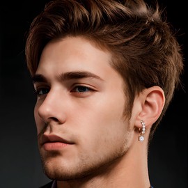 shinelab Sterling Silver Huggie Hoop Earrings, CZ Crystal, Hypoallergenic, Men and Women