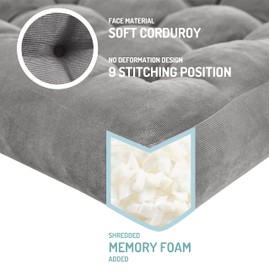 Meditation Floor Pillow Set of 2, Square Large Pillows Seating for Adults, Tufted Corduroy Cushion for Tatami Living Room, Grey, 22x22 Inch