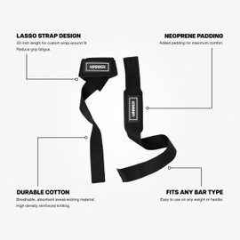UPPPER Weight Lifting Straps with Padded Neoprene for Deadlifts, Strength Training, Gym Workouts - 22" Cotton Straps for Men & Women | Premium Fitness Gear (Black)