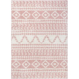 Well Woven Madison Shag Cossima Tribal Diamond Stripes Shag Blush Pink 2'3" x 7'3" Runner Rug