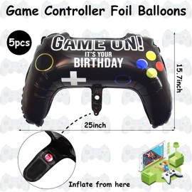 5 Pieces Video Game Party Balloons, Giant Video Game Controller Mylar Foil Balloons Game on Balloons for Kids Boys Gaming Theme Birthday Party Video Game Baby Shower Decorations Supplies
