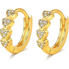 L.Karden Hoop Earrings Women's Sterling Silver Plated Hoop Earrings Hypoallergenic Earrings Cartilage Earrings for Women Valentine's Day Birthday Mother's Day, Yellow Gold, Cubic Zirconia