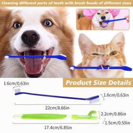 4 PCS Dog Pet Toothbrushes for Dogs & Cats - Includes 2 Triple Head for Deep Cleaning & 2 Long Handle for Easy Reach, Gentle Bristles- Dog Dental Supplies (2+2)