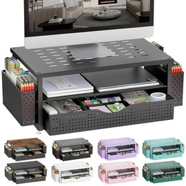 gianotter Organizadores de escritorio y accesorios, soporte para monitor con cajn y 2 soportes para bolgrafos, organizador de escritorio adecuado...  