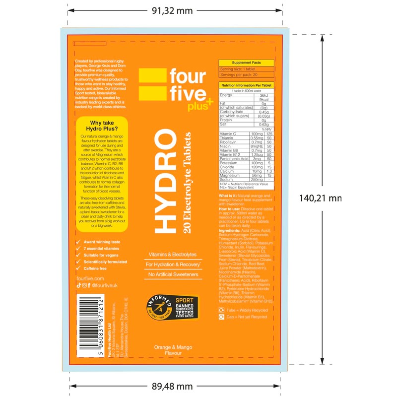 fourfive fourfive Hydration Tablets (Orange & Mango) Low Calorie Vitamin