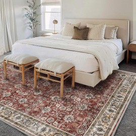 CHAMPLANT Area Rug 6'x9' Washable Vintage Traditional Floor Cover Thin Retro Kitchen Indoor Distressed Non Slip Carpet for Living Room Bedroom Dining Room