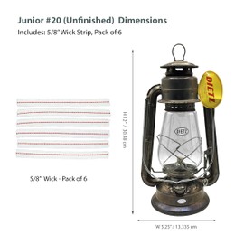 Light of Mine - Dietz #20 Junior Unfinished Oil Lantern with 100% Cotton 5/8" Replacement Wick Strips (Unfinished)