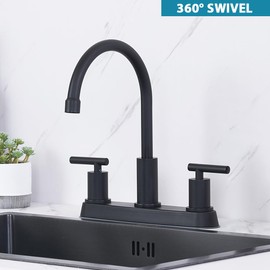 3 Hole Kitchen Faucet, Matte Black Two Handles Kitchen Faucet, RV Kitchen Sink Faucet, 3 Hole or 4 Holel Faucet for Kitchen Sink, Touck Kitchen Faucet, TDLKF024W-B