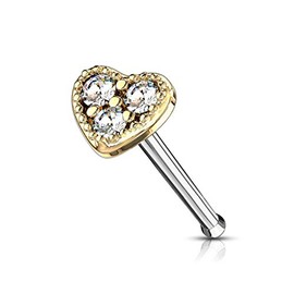 Autiga Nose Piercing Stud Heart Heart Nose Stud Pin Cubic Zirconia Crystals, Stainless Steel