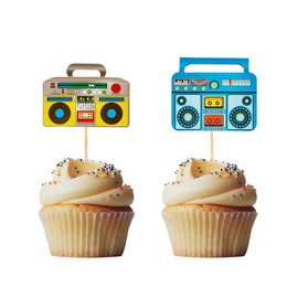 Morndew 24 PCS Radio Boom Box Cupcake Toppers for Nostalgic Ball Music Theme Party 70s 80s 90s Hip Hop Party Birthday Party Wedding Party Decoration