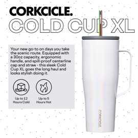 Corkcicle Cold Cup XL Insulated Tumbler with Handle, Lid, & Straw, Sparkle Unicorn Magic, 30 oz – Reusable Cupholder Friendly Water Bottle Keeps Drinks Cold 12hrs