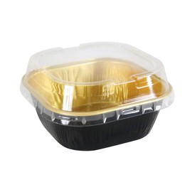 KitchenDance 4 Inch Baking Pan with Snap-On Lid - 8 oz. Square Colored Aluminum Pan - Oven, Freezer, Microwave Safe - Ideal for Catering, Restaurants, Bakeries, Home Kitchens - A6 (50, Black & Gold)