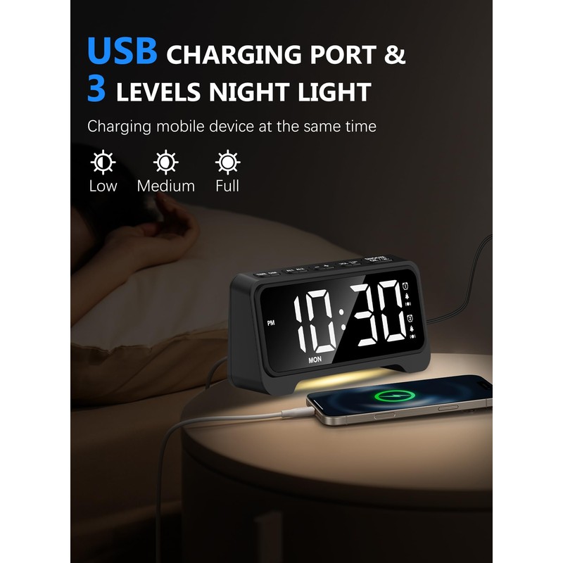 Alarm Clock with Vibration, Extra Loud Alarm Clock with Bed