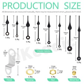 Keadic 16Pcs High Torque Long Shaft Quartz Clock Mechanism Kit Contains Clock Hands, Numeral Scale, Silent Sweep Motor Replacement for DIY Repair (Black, Shaft Length 23mm/0.9”)