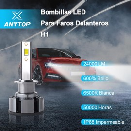 ANYTOP H1 Led Bombillas para Delanteros Faros,160W 24000LM 6500K 600% Brillo Kit de Conversión,Luz Alta Y Baja,Luces Antiniebla 2 Unidades