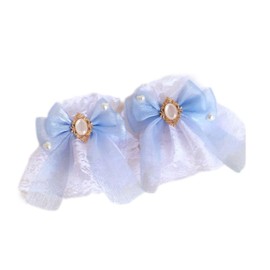 DATOA Cute Lolita Lace Hand Sleeve Wrist Cuffs Ruffled Floral Lace Elastic Bracelet Wedding Christmas Party Jewelry Accessories-Light Blue