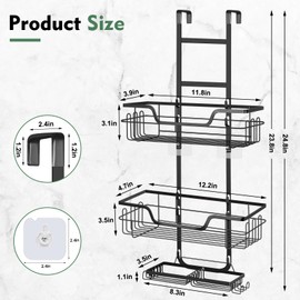 Lawhood-Mijin Shower Caddy, Hanging Organizer Rack with Hooks and Adhesives, No Drilling, Rustproof Stainless Steel Bathroom Organizer Bathroom Shower Shelves for Inside Black