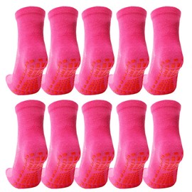 Esaroll Non Slip Socks for Toddler Girls Non Skid Trampoline Socks for Kids 3-5 Years 10 Packs Pink