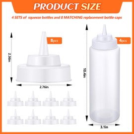 Singhoow 16 Pcs 32 oz Condiment Squeeze Bottle Set: 4 Bottles Body with 12 Replacement Caps, Large Clear Plastic Wide-mouth Bottles for Sauces Ketchup Condiments Kitchen Restaurant Catering