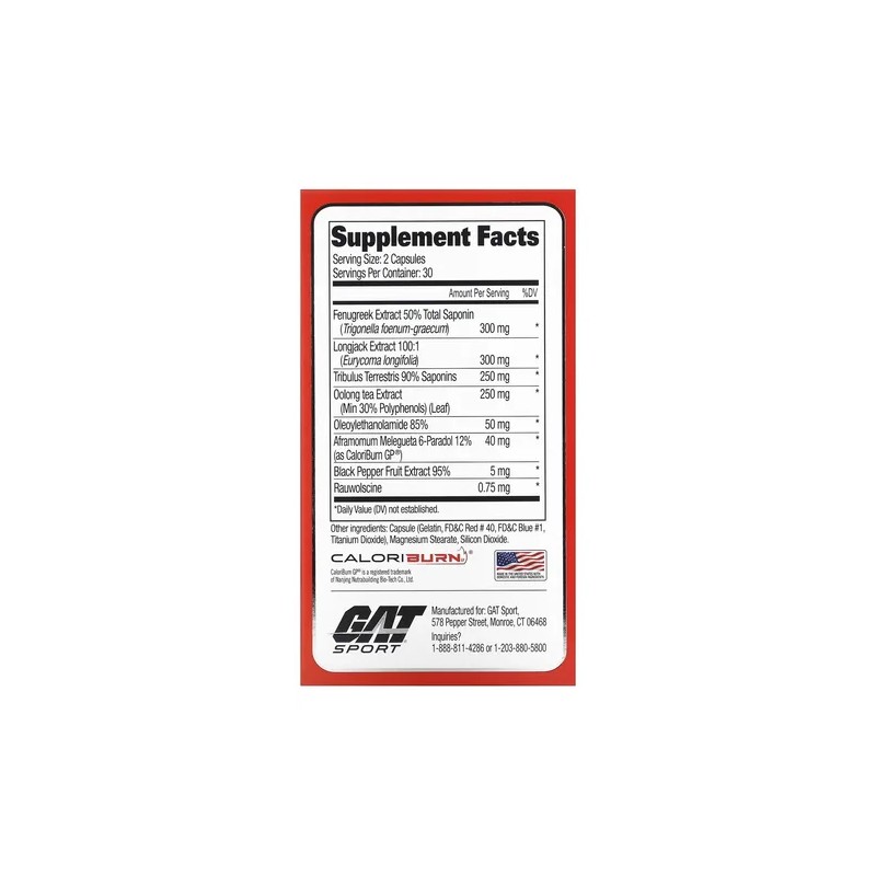 Testrol Fire Gat Sport 60 Cápsulas Termogénico Sabor Sin Sabor