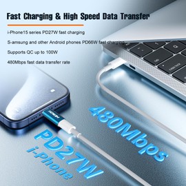 Light-ning to USB C Adapter 2 Pack,PD27W/66W/QC100W Fast Charging&Data Transfer,Light-ning Female to USB C Male for i-Phone15 16 Series/i-Pad Pro/G-alaxy/X-peria,Not for Audio/Headphone/OTG Blue