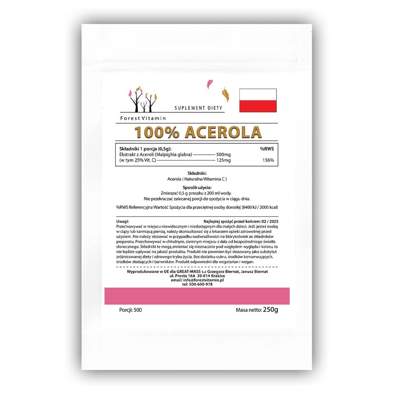 ACEROLA - Forest Vitamin - 100% Acerola - 250g Powder
