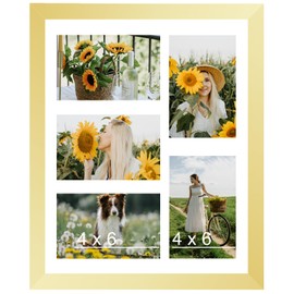 JCJMY 11x14 Collage Picture Frame with Mat, Display 5 Pcs 4x6 Photos or 11x14 Picture, Five Opening 4x6 Picture Frame Collage for Wall Hanging, Lightweight 4 x 6 Multi Photo Frame,Gold
