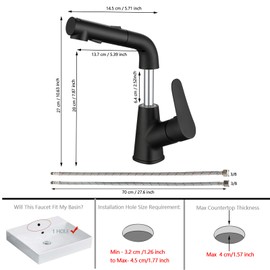 CINCOSKY Basin Sink Faucet with Pull Down Sprayer and Lift Function,Single Handle Plating Layer Sink Faucet for Bathroom Bar RV Laundry Outdoor, Matte Black Kitchen Faucet for Sink 1 Hole